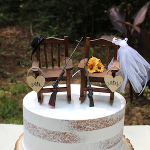 Hunting Wedding Cake Topper, Gun, Rifle, Bride, Groom, Rocking Chair, Sportsman