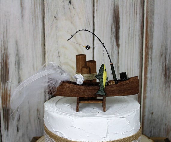 Fishing Wedding Cake Topper, Fishing Boat and Fish, Bride and Groom -sportman-grooms Cake Topper-rustic His and Hers Cake Topper -  Canada