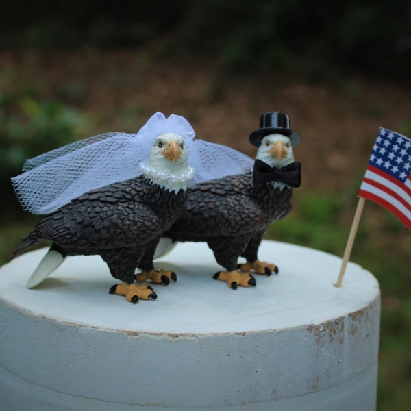 Weißkopfseeadler-Braut-Bräutigam-Hochzeit-Kuchen Topper- National Vogel-Vogel-Adler-Tierwelt-Tier-Patriotisch