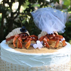 Crab Wedding Cake Topper-Beach-Hermit Crab Cake Topper-Destination Wedding-Bride and Groom Cake Topper-Seashore-Seashells