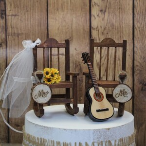 Wedding Cake Topper-rocking Chair-sunflowers-guitar-banjo-bride-groom ...