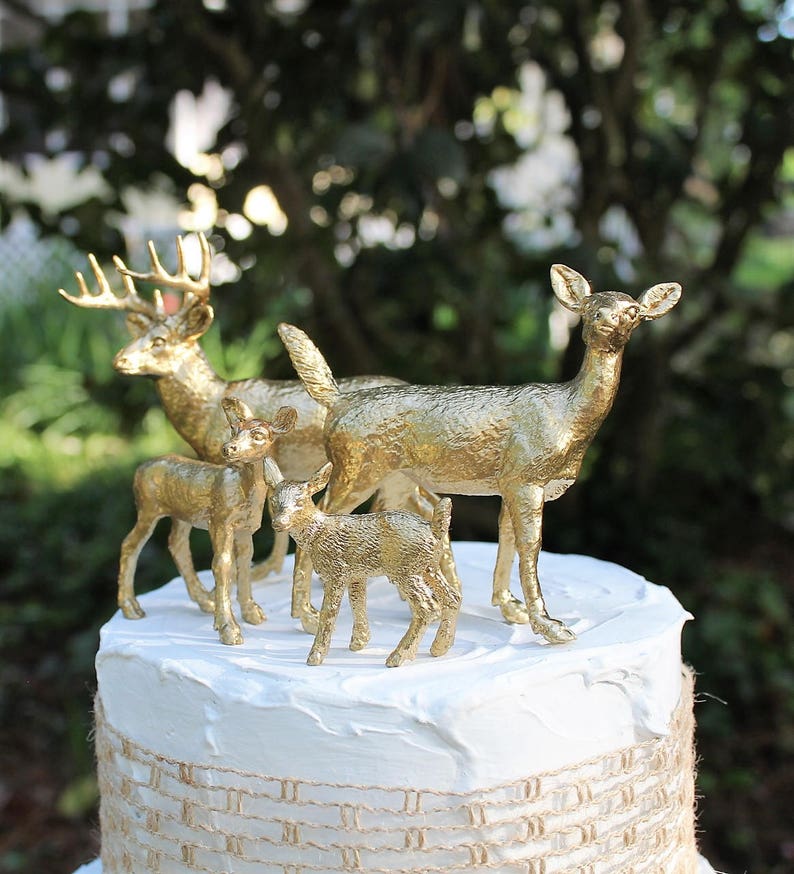 Deer Wedding Cake Topper Gold Animal Cake Topper Family Cake Etsy