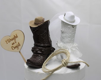 Boot Cake Topper-Bride-Groom-Cowgirl-Cowboy-Wedding-Cake Topper-Hat- Western-Barn Wedding,