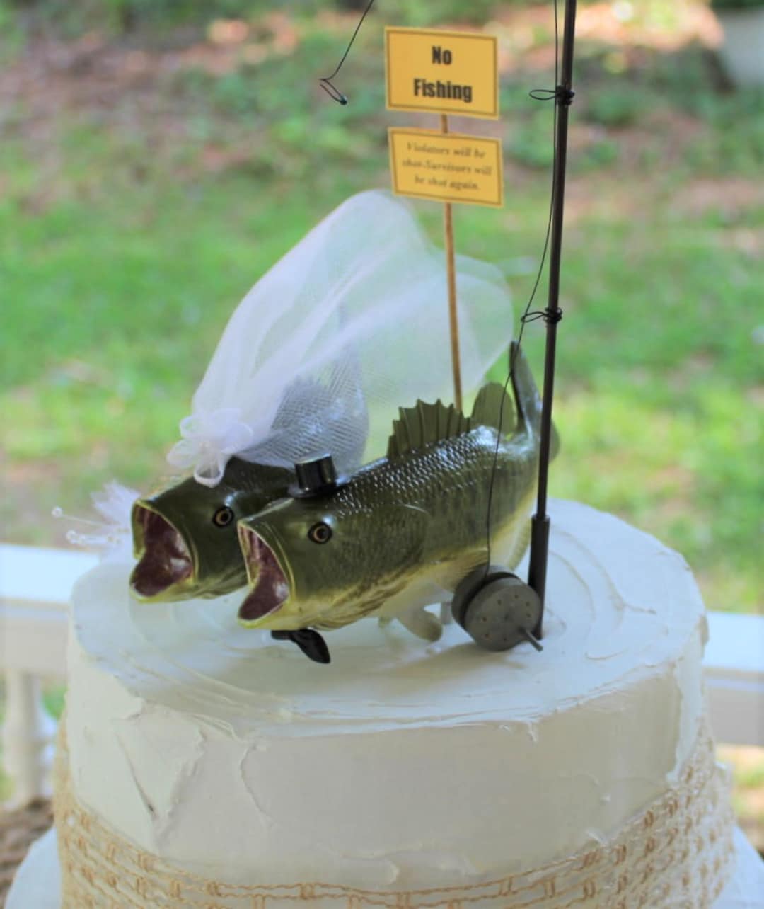 Bass, Fish, Wedding Cake Topper, Fishing Wedding Cake Topper,  Fisherman-large Mouth Bass-fisherman-fishing Pole-bride and Groom 