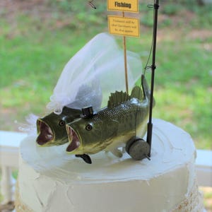 Bass, Fish, Wedding Cake Topper, Fishing Wedding Cake Topper, Fisherman-Large Mouth Bass-Fisherman-Fishing Pole-Bride and Groom-