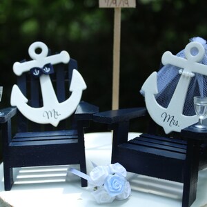 Beach-Wedding-Ocean-Bride-Groom-Cake Topper-Adirondack Chairs-Beach Theme-Destination Wedding-Nautical-Champagne