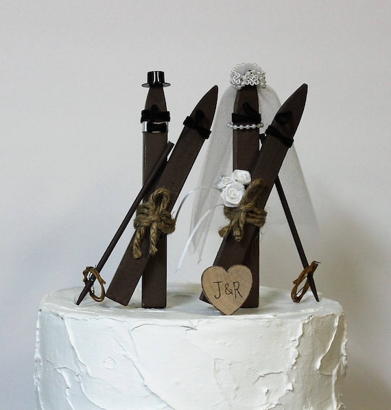 Wedding Cake Topper Ski Cake Topper Bride And Groom Skis Etsy