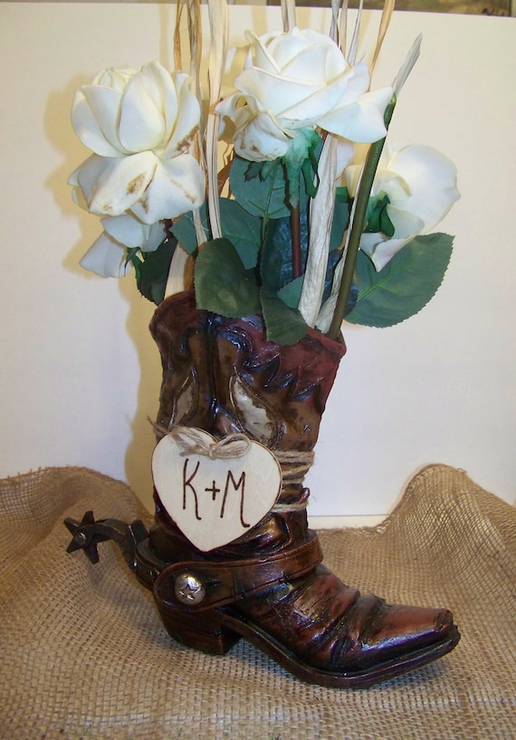 Rustic Wedding Centerpiece Cowboy Boot Flower Vase With Wooden Etsy