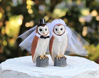 Adorno para tarta de boda de búho, para novios, boda en granero, adorno para tarta de pájaro, rústico, búhos ululantes, adorno para tarta de aniversario