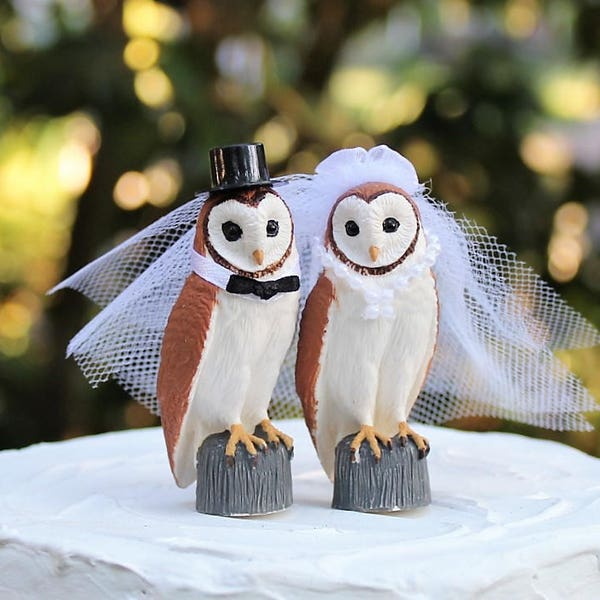 Owl Wedding Cake Topper, Bride and Groom, Barn Wedding, Bird Cake Topper, Rustic, Hoot Owls, Anniversary Cake Topper