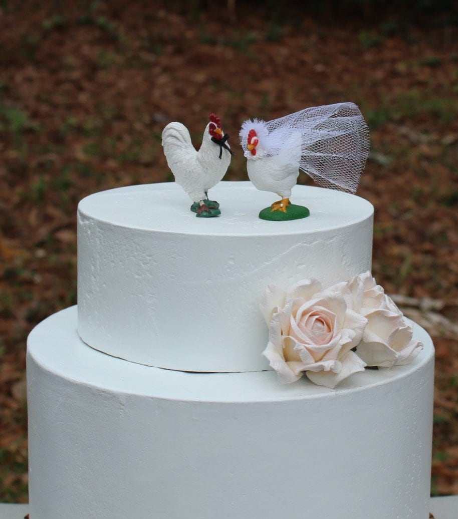Adorno para tarta de boda con forma de gallo, gallina y pollo, para novios,  animales de granja, señor y señora, granero, rústico, campestre, único y  divertido. - Etsy México, image size:914x1036