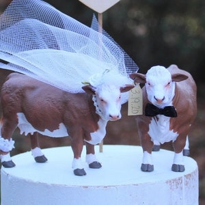 Cow-Bull-Wedding-Cake Topper-Bride-Groom-Farm-Farmhouse-Hereford-Animal-