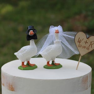Goose-Wedding-Personalized Heart-Cake Topper-Bride-Groom-Farm-Animal-Funny-Unique-Mr-Mrs-Funny