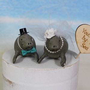 Manatee Wedding Cake Topper, Beach-Ocean -Wedding Cake Topper-Animal Cake Topper- Sea Life- Bride and Groom,