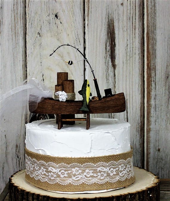 Fishing Wedding Cake Topper, Fishing Boat and Fish, Bride and Groom -sportman-grooms Cake Topper-rustic His and Hers Cake Topper -  Canada