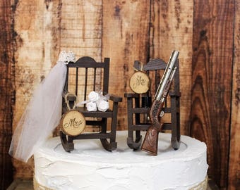 Hunting Wedding Cake Topper, Bride and Groom Wedding Chairs, Personalized Cake Topper, Country-Barn-Wooden-Rustic His and Hers Cake Topper