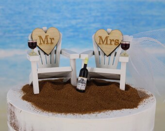 Beach-Wedding-Cake Topper-Adirondack Chairs-Bride-Groom-6 inch-4 inch