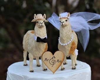 Llama Cake Topper, Animal-Farm-Funny-Wedding-Bride-Groom-Unique