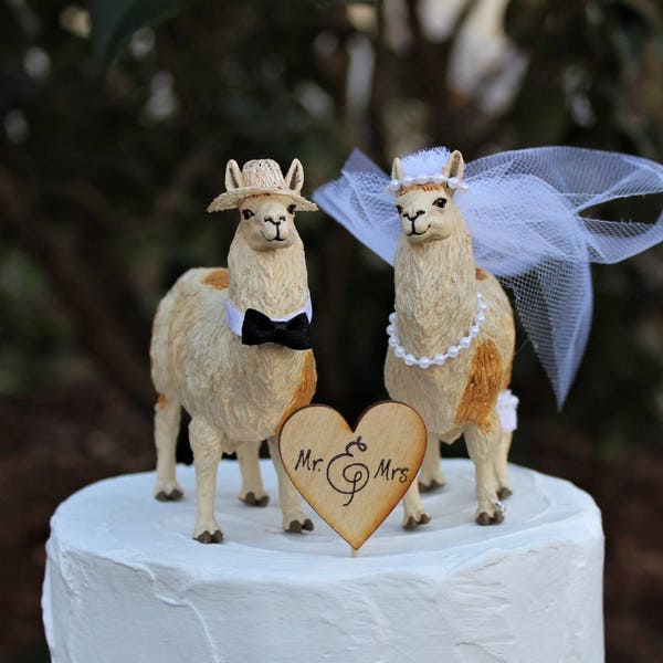 Llama Cake Topper, Animal-Farm-Funny-Wedding-Bride-Groom-Unique