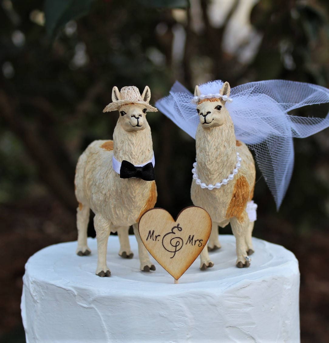 Llama Cake Topper (set of 2), Animal Cake Toppers, Ceramic Llama