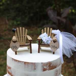Beach-Wedding-Cake Topper-Destination Wedding-Adirondack Chairs-Bride-Groom-6 inch cake topper-