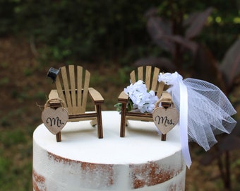 Beach-Wedding-Cake Topper-Destination Wedding-Adirondack Chairs-Bride-Groom-6 inch cake topper-