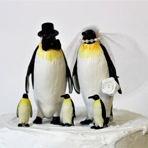 Penguin Cake Topper, Emperor Penguin, Family, Unique Cake Topper, Bride and Groom, Animal Cake Topper, Black and White Cake