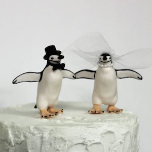 Penguin Wedding Cake Topper, Unique Cake Topper, Bride and Groom, Animal Cake Topper, Black and White Cake