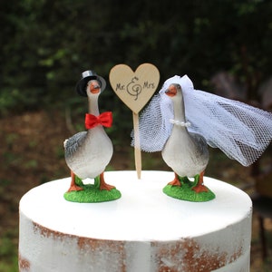 Goose-Wedding-Cake Topper-Bride-Groom-Farm-Animal-Funny-Unique-Barn-Gray Geese-Mr-Mrs-Rustic