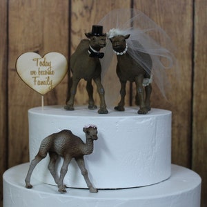 Decorazione per torta con cammello, matrimonio di famiglia, sposa, animale, sposo, deserto, unico, divertente, cammello-bambino
