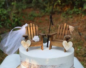 Fishing-Fishing pole-Adirondack Chairs-camping-Fisherman-Bride-Groom-Rustic-Unique-Baseball Cap-