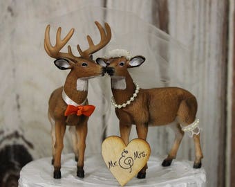 Deer Cake Topper, Wedding Cake Topper, Animal Cake Topper, Buck and Doe Cake Topper, Hunting Cake Topper-Deers-Bride-Groom