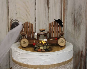 Wedding Cake Topper, Camping, Adirondack Chairs, Bride and Groom, Lighted Campfire Wedding Cake, Rustic, Hunting Adirondack Chairs