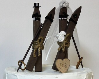 Wedding Cake Topper, Ski Cake Topper, Bride and Groom Skis, Wooden Skis Cake Topper-Grooms Cake Topper