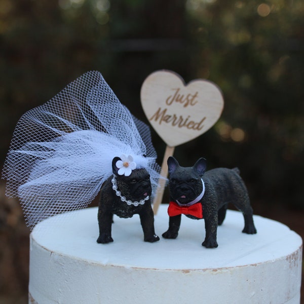 Bull dog-french-dog-wedding-cake topper-frenchies-bride-groom-animal-french bull dog-cute-funny