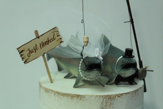 Trout-fish-wedding-rainbow-fishing Pole-bride-groom-fisherman-groom's Cake  Topper-just Hooked 