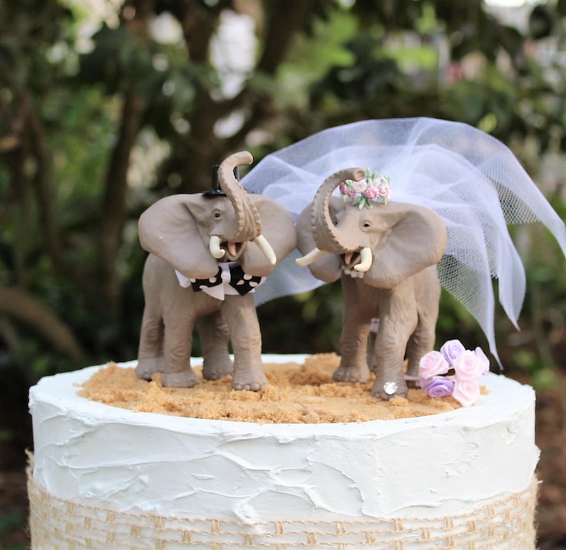 Elephant Wedding Cake Topper Animal Cake Topper Bride and Etsy