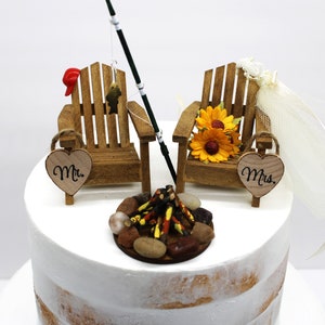Fishing-Wedding Cake Topper-Fisherman-cake topper-6&quot; cake topper-Bride-Groom-Destination-Wedding-Rustic-Camping