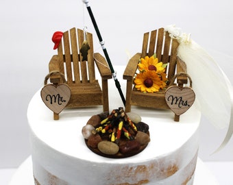 Fishing-Wedding Cake Topper-Fisherman-cake topper-6" cake topper-Bride-Groom-Destination-Wedding-Rustic-Camping