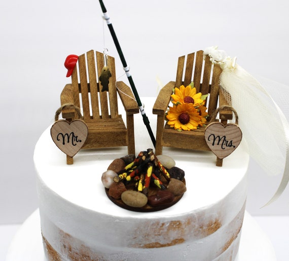 Fishing-wedding Cake Topper-fisherman-cake Topper-6 Cake Topper -bride-groom-destination-wedding-rustic-camping -  Norway