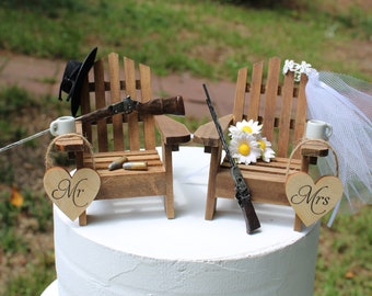 Hunting-Wedding-Cake Topper-Bride-Groom-Hunter-deer-Hunting theme-rifle-drinks-unique