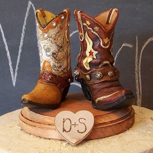 Rustic Cake Topper-His and Her Western Cowboy Boots-Wedding Cake Topper-Barn Wedding
