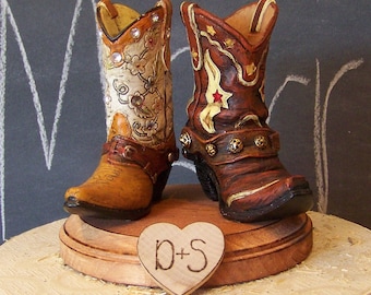 Rustic Cake Topper-His and Her Western Cowboy Boots-Wedding Cake Topper-Barn Wedding