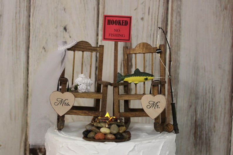 Fishing Wedding Cake Topper Bride and Groom Wedding Chairs Etsy