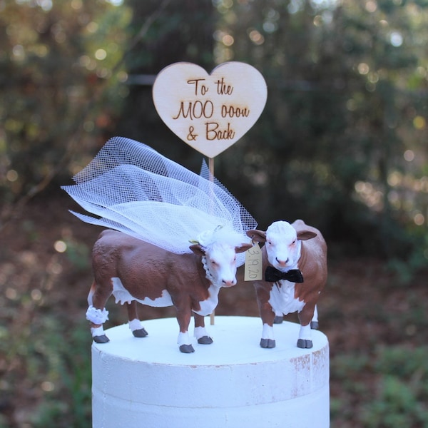 Kuh-Stier-Hochzeit-Kuchen-Topper-Braut-Bräutigam-Bauernhof-Bauernhaus-Hereford