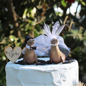 Sea Lion Wedding Cake Topper, Seal Cake Topper, Beach-Ocean Wedding Cake Topper, Animal Cake Topper, Sea Life Bride and Groom,