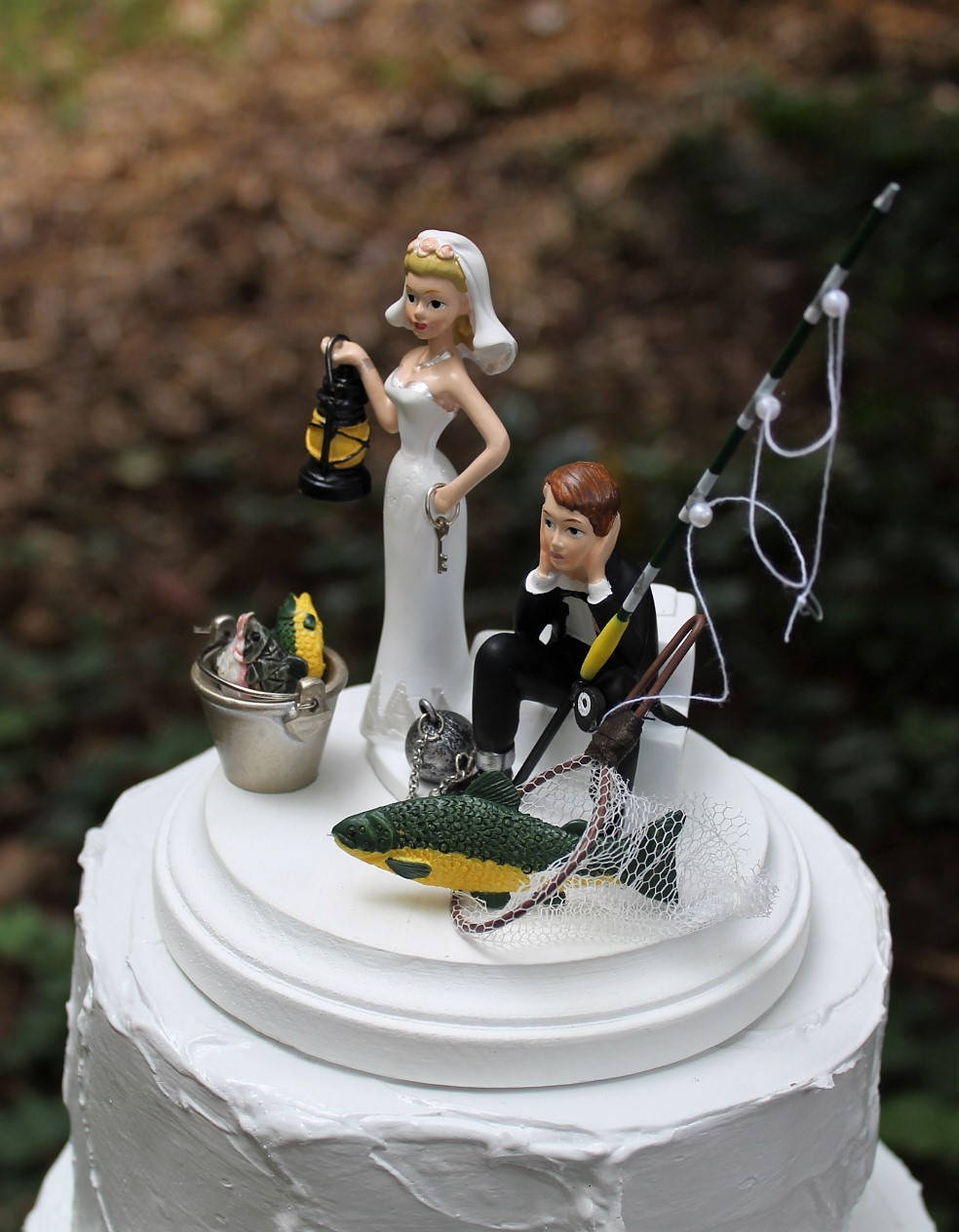 Fishing Wedding Cake Topper, Grooms Hunting Cake Topper, Rustic