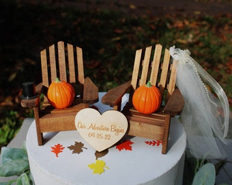 Fall-Wedding-Cake topper-Bride-Groom-Autumn-pumpkin-camping-unique-destination