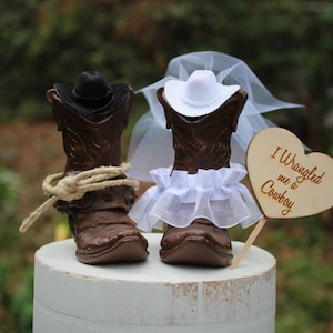 Topper per torta nuziale con stivale, sposa, sposo, cowboy, cappello, matrimonio in stile western in fienile,