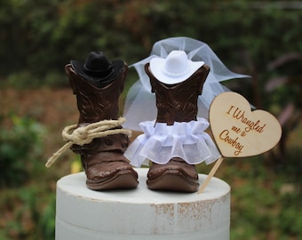 Boot Cake Topper-Bride-Groom-Cowboy-Wedding-Cake Topper-Hat- Western-Barn Wedding,